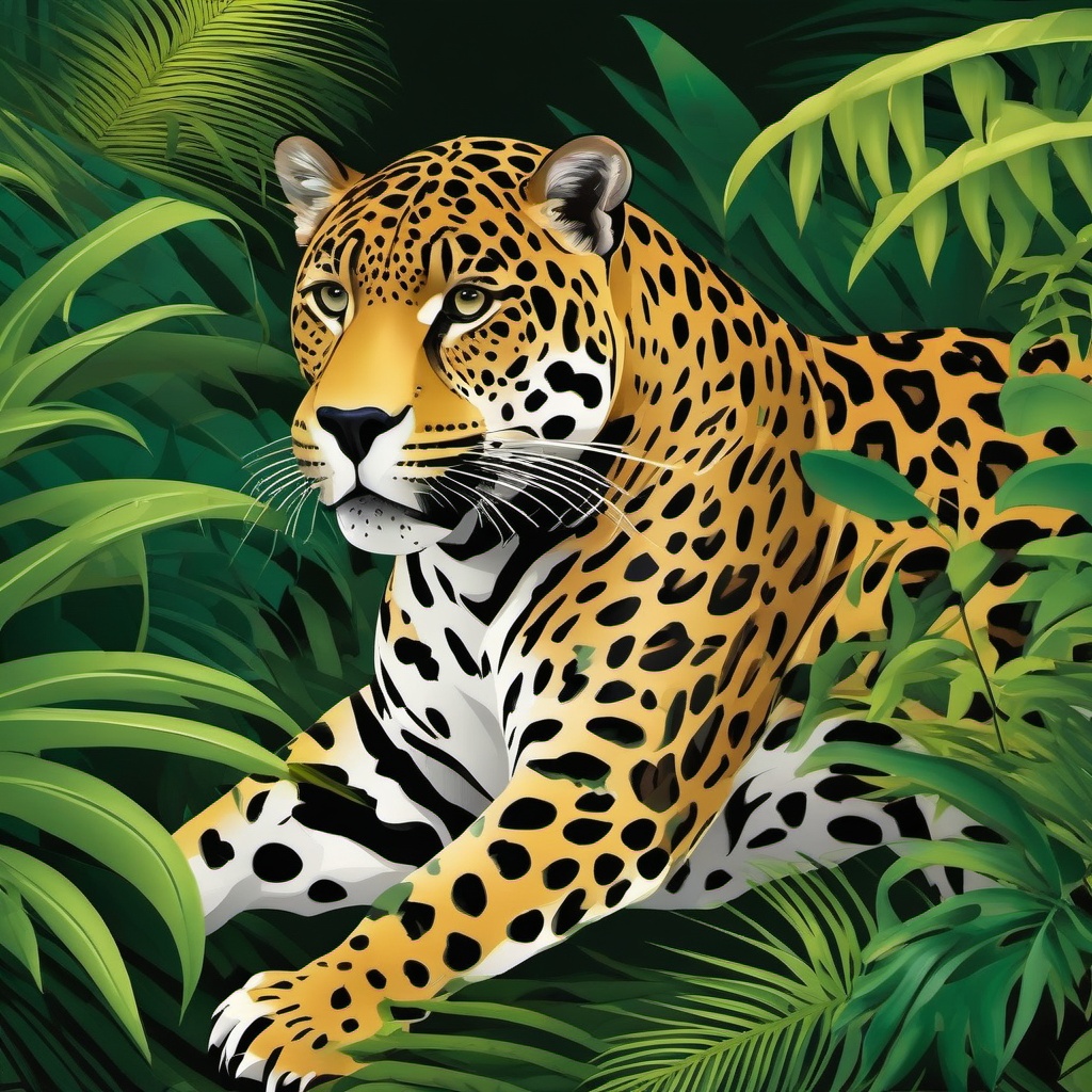 Jaguar Clipart in the Jungle,Fierce jaguar amidst the lush jungle, symbol of power and grace. 