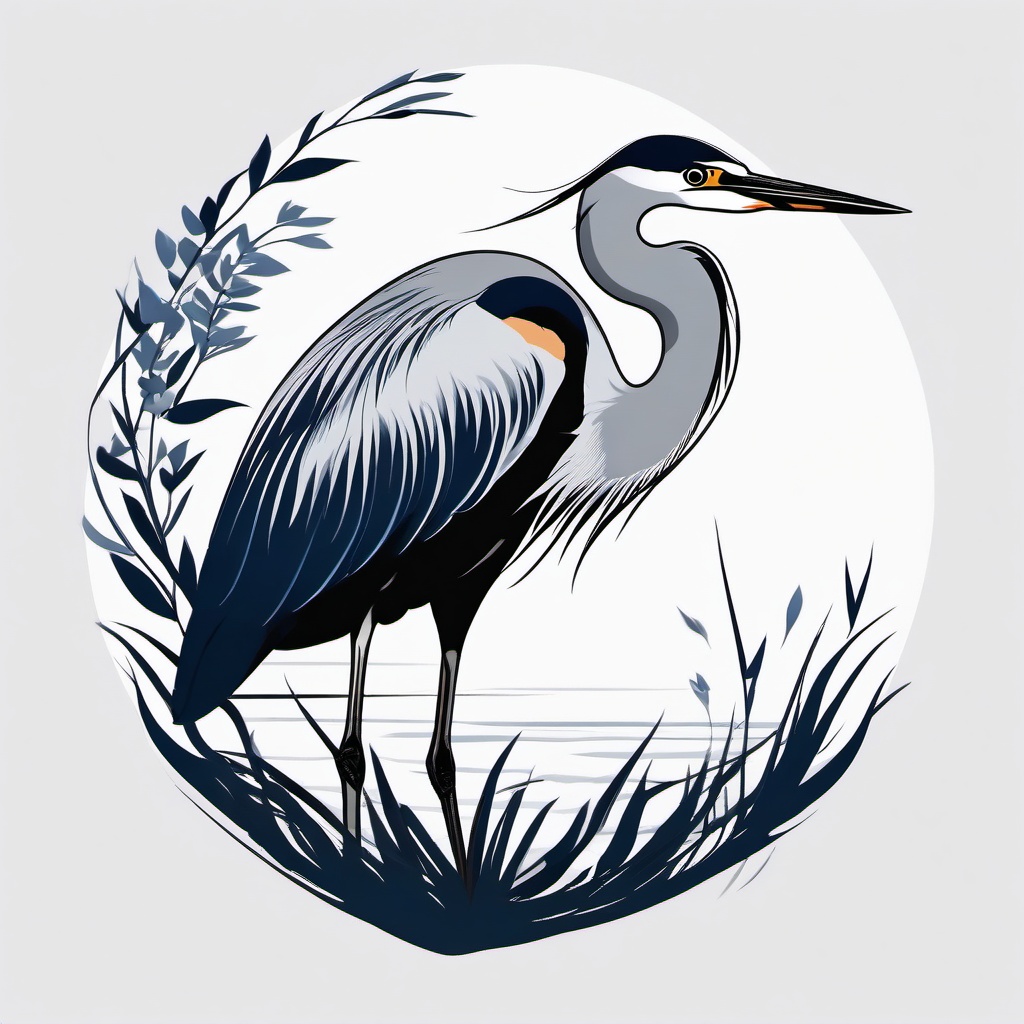 Great Blue Heron Tattoo - Majestic heron  minimal tattoo design, white background