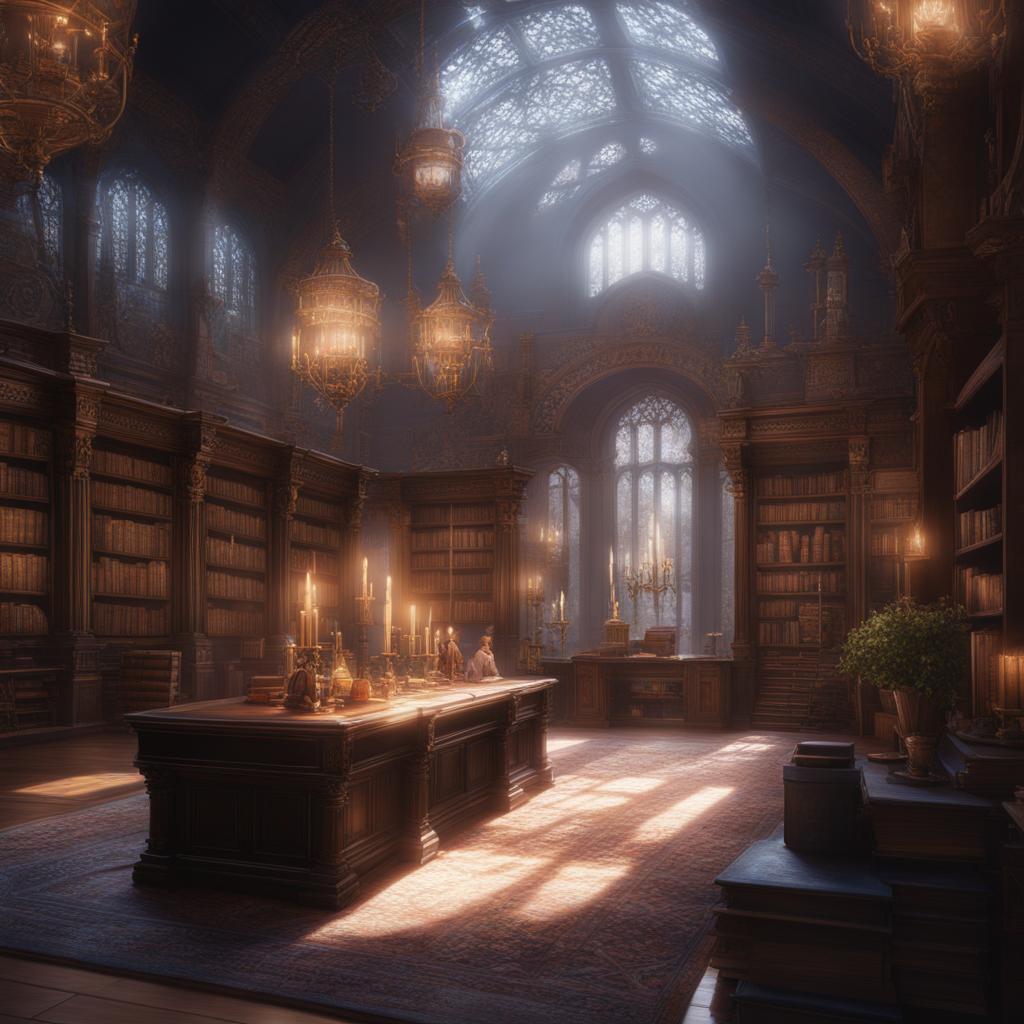 kenja no mago,shin wolford,teaching young apprentices the art of magic,a serene academy library detailed matte painting, deep color, fantastical, intricate detail, splash screen, complementary colors, fantasy concept art, 8k resolution trending on artstation unreal engine 5