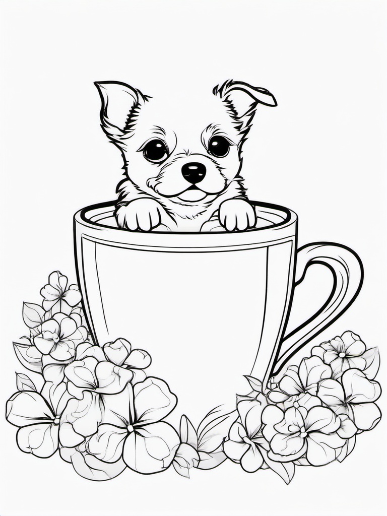 Dog in a Cup Coloring Pages - Tiny Pup Inside a Large Cup  minimal black outline printable sheet, coloring page