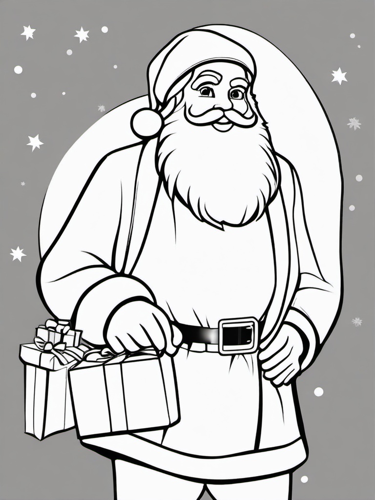 Santa with Gifts Coloring Pages - Carrying a Sack Full of Presents  minimal black outline printable sheet, coloring page