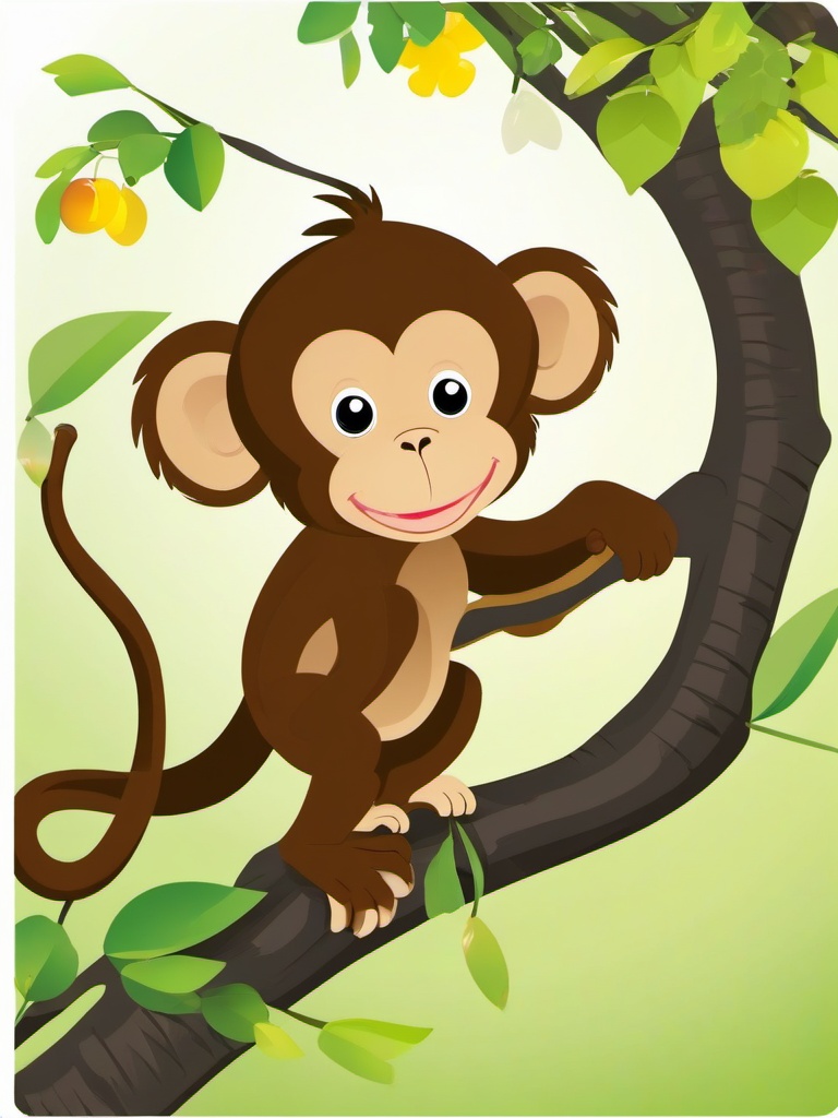 Monkey clipart - playful monkey sitting on a tree branch  