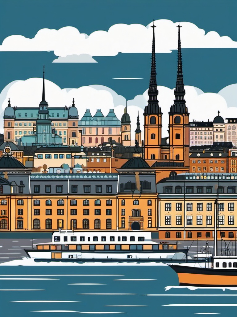 Stockholm clipart - Stockholm Palace and city islands,  color clipart, vector art