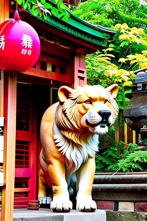 komainu, the guardian lion-dog, standing sentinel at the entrance of a traditional japanese shrine. 