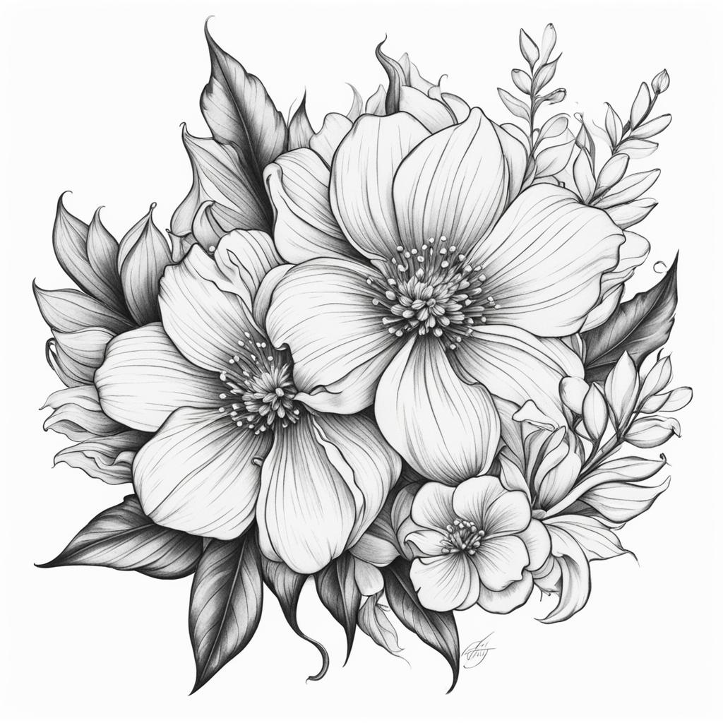 October birth flower tattoo, Tattoos representing the birth flower for the month of October.  vivid colors, white background, tattoo design