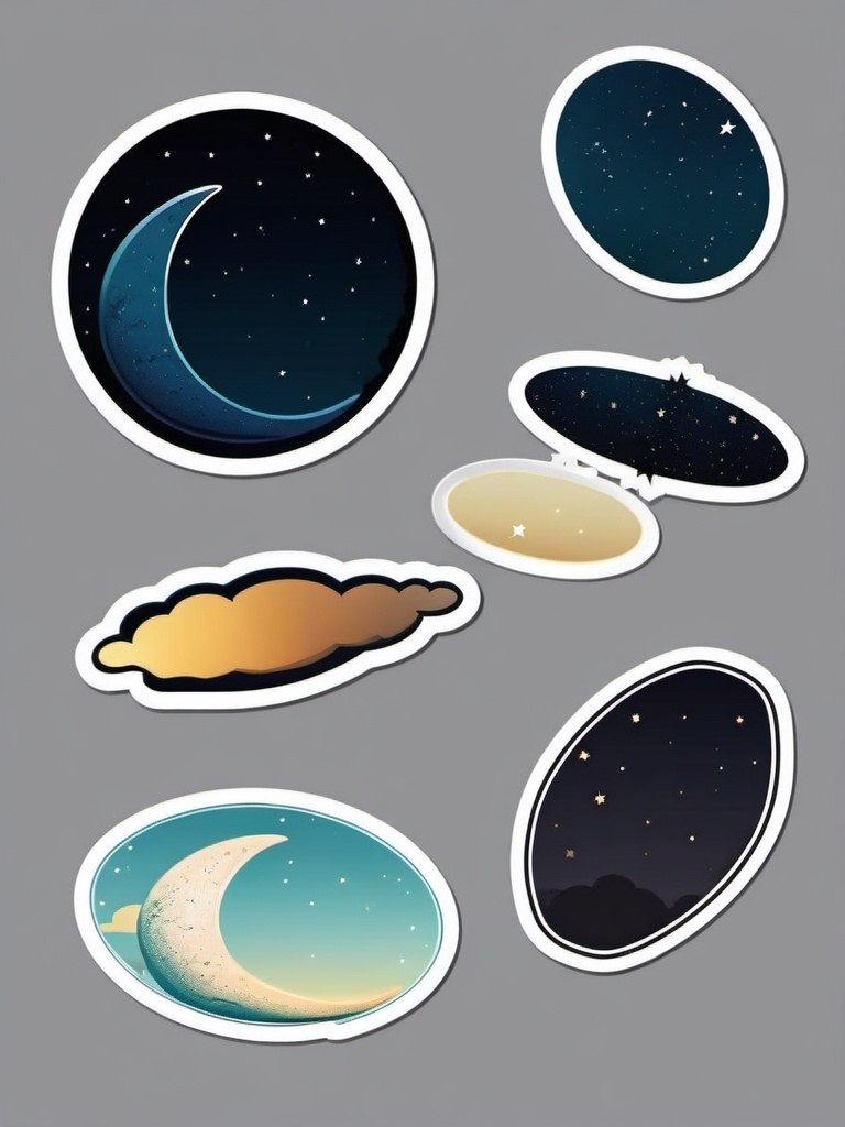 Moon Sticker - Crescent moon in the night sky, ,vector color sticker art,minimal