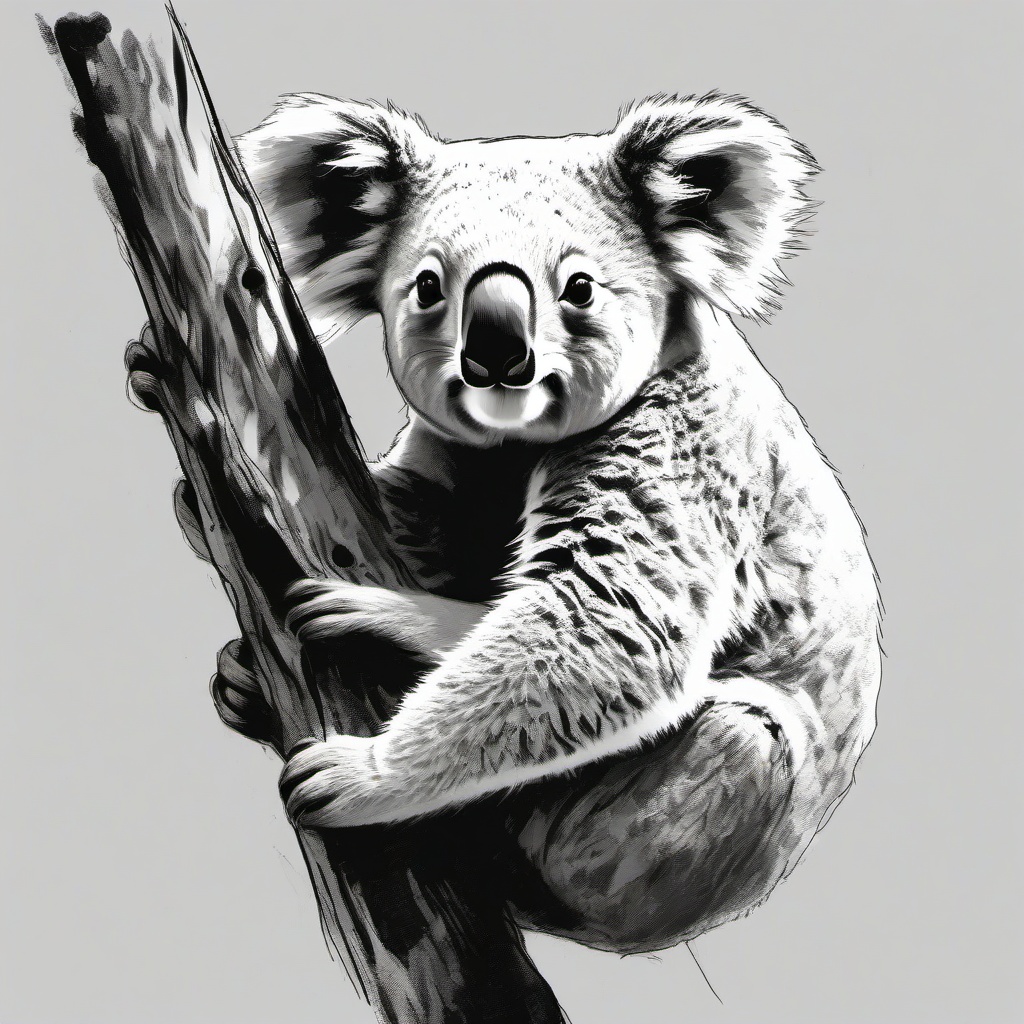 drawing of a koala climbing  minimal rough sketch scribbles,doodles,black and white