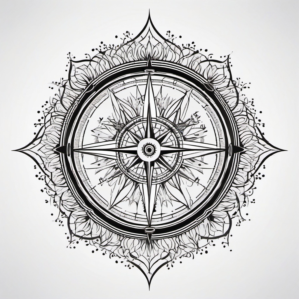 Compass Mandala Tattoo - Compass design incorporated into a mandala.  simple vector tattoo,minimalist,white background