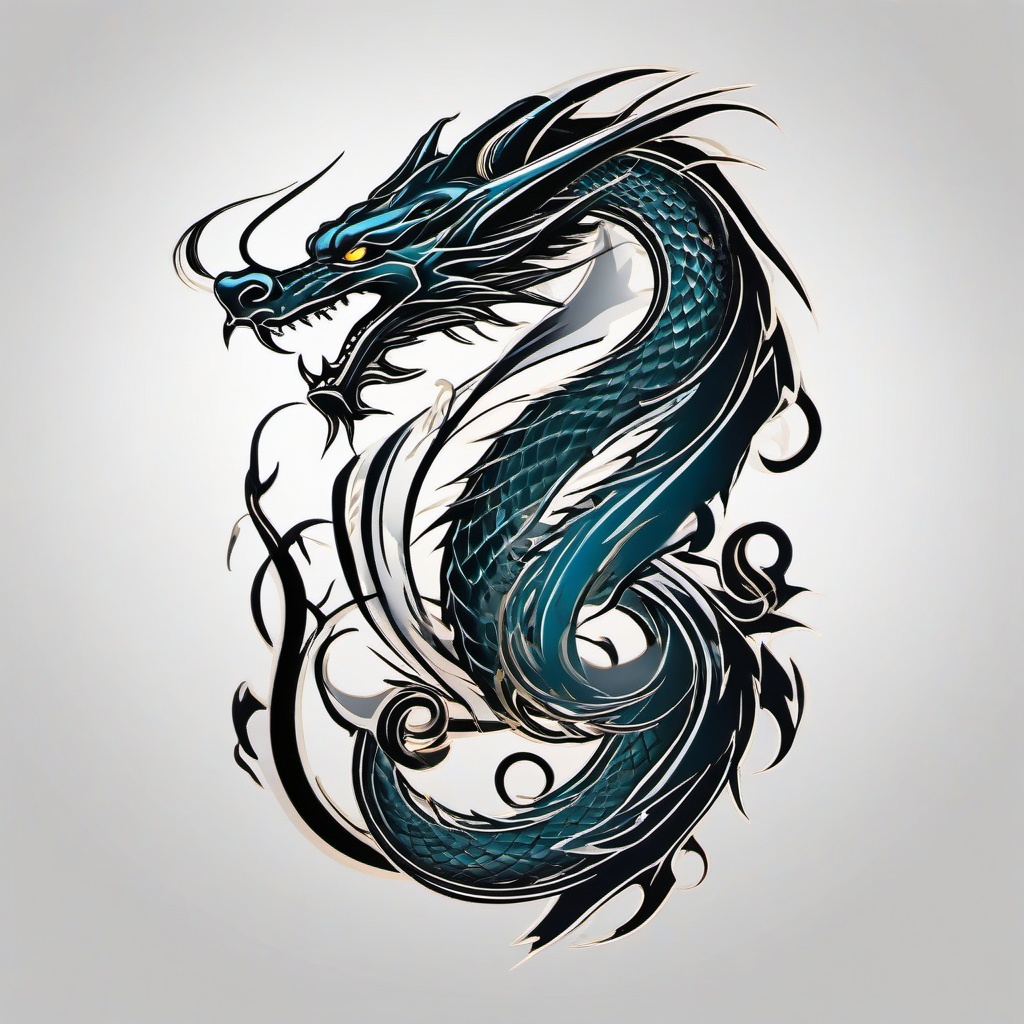 Western Dragon Tattoo - Tattoo featuring a dragon design inspired by Western mythology.  simple color tattoo,minimalist,white background