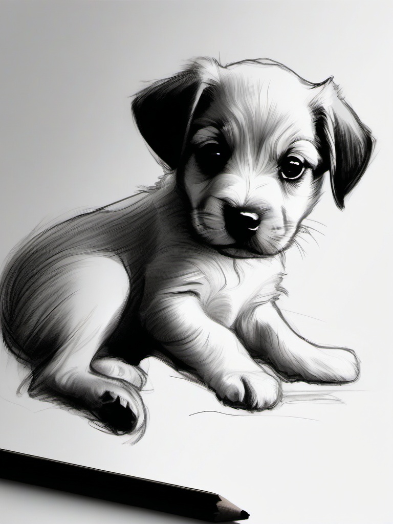 sketch of a puppy  minimal rough sketch scribbles,doodles,black and white