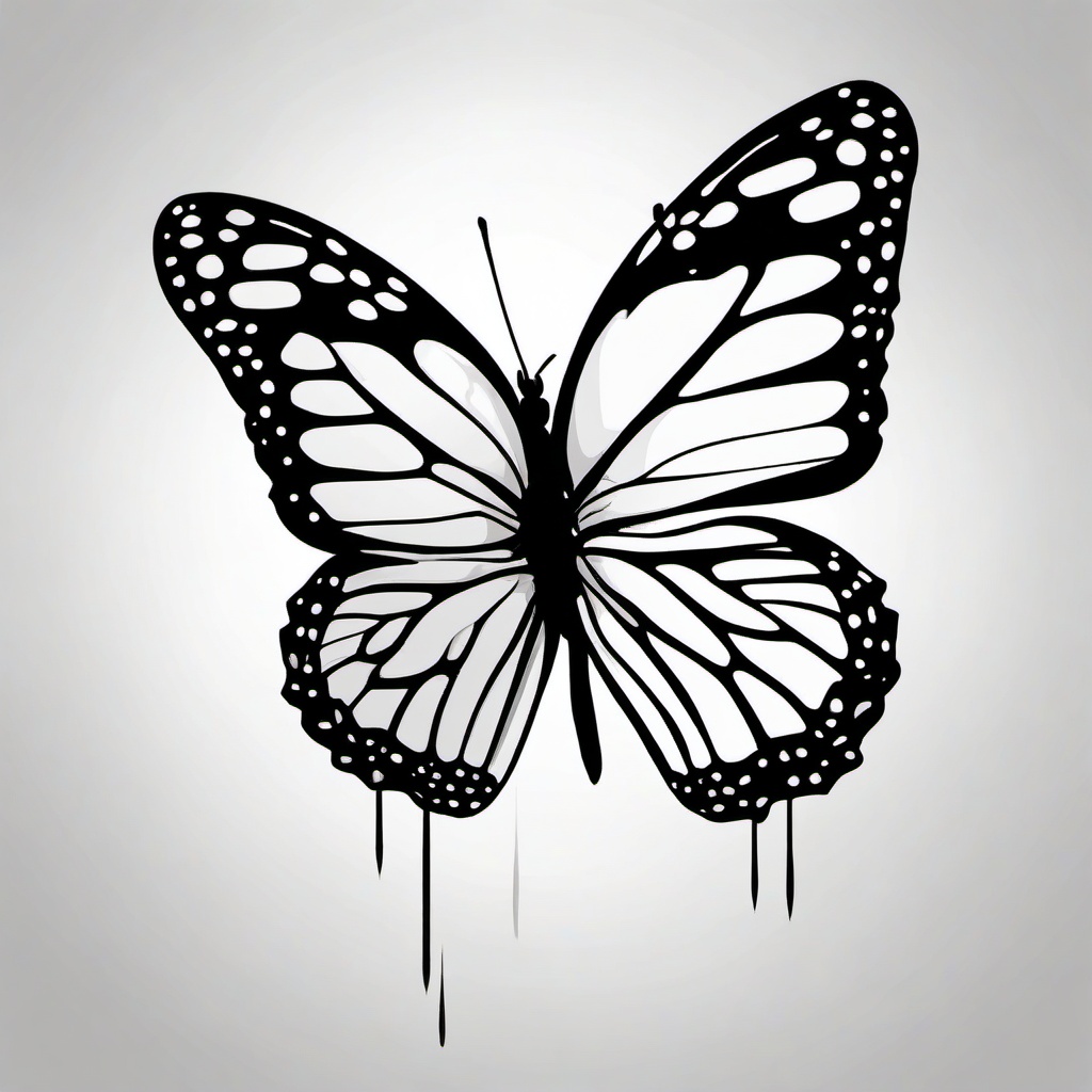 black and white monarch tattoo  simple color tattoo, minimal, white background