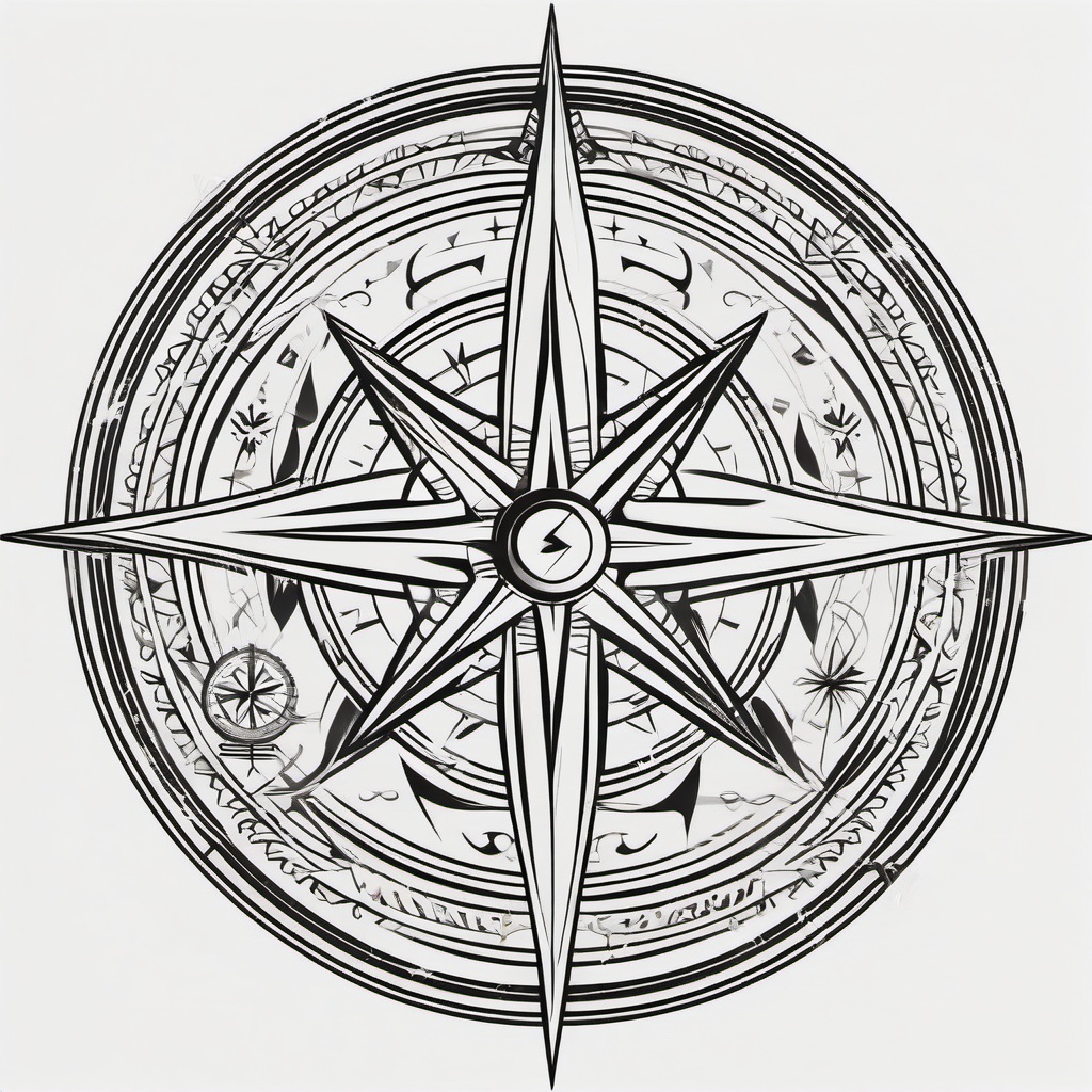 Tribal Tattoo Compass - Tribal-inspired compass design.  simple vector tattoo,minimalist,white background