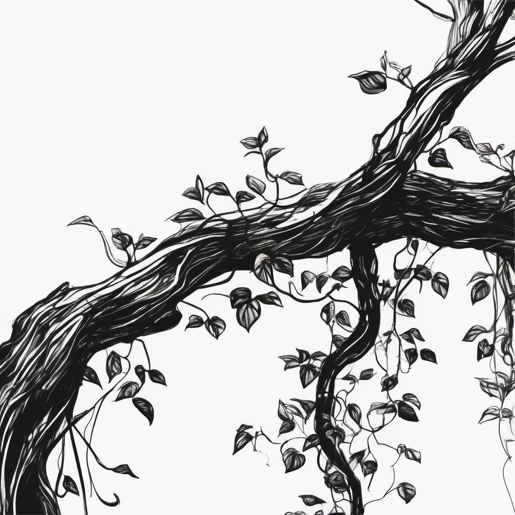 drawing of a vine climbing a tree  minimal rough sketch scribbles,doodles,black and white