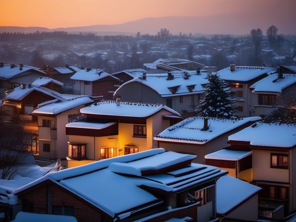 Snowy Rooftops in the Evening  background picture, close shot professional product  photography, natural lighting, canon lens, shot on dslr 64 megapixels sharp focus