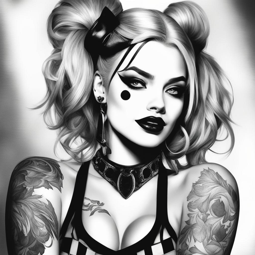 harley quinn tattoos black and white design 