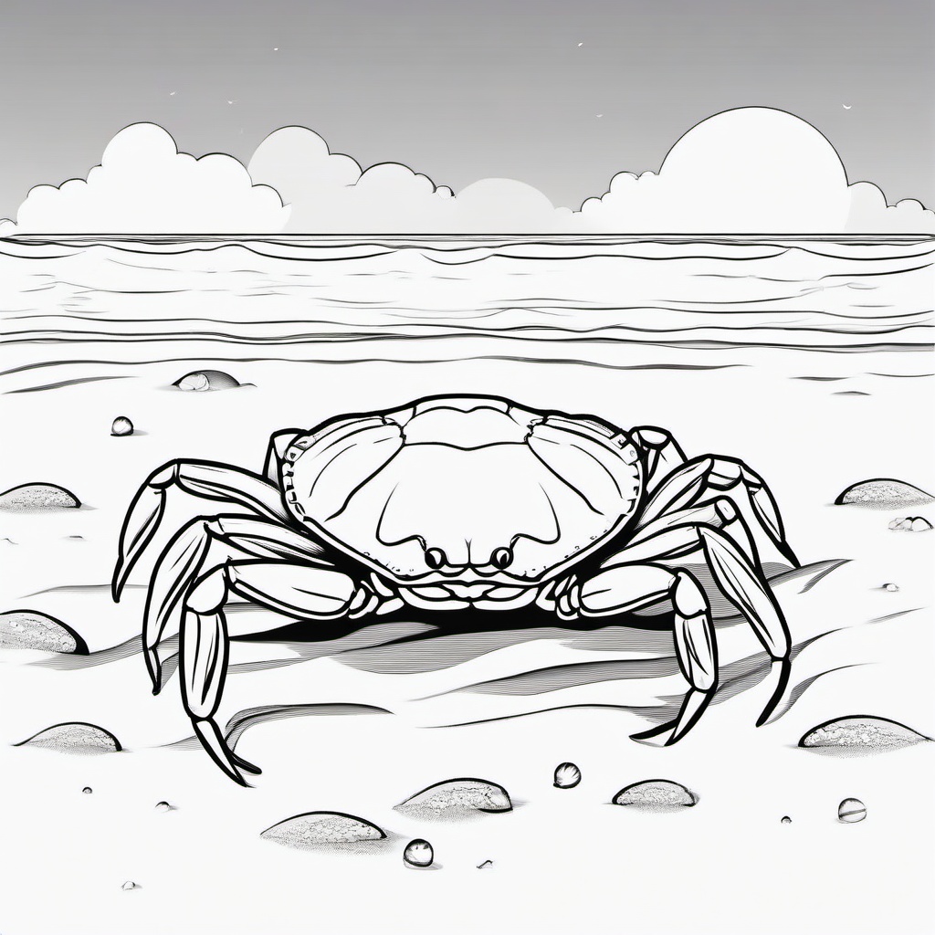 Crab walking on the sand with beach toys  simple coloring pages