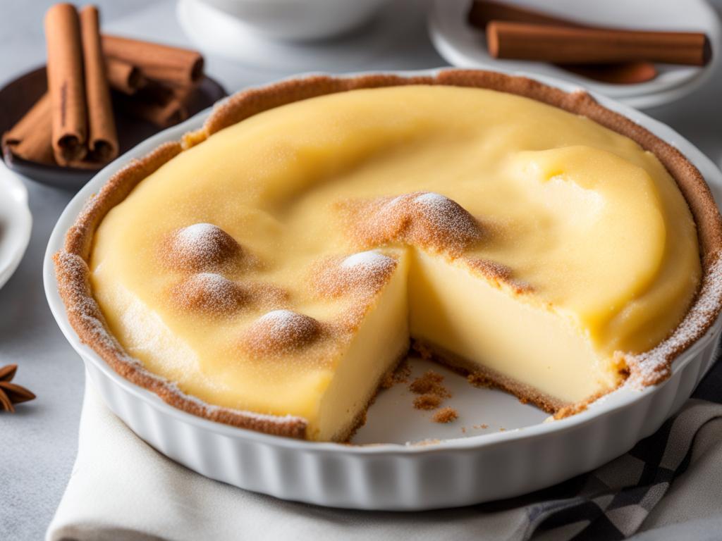 creamy vanilla custard, topped with a dusting of nutmeg. 