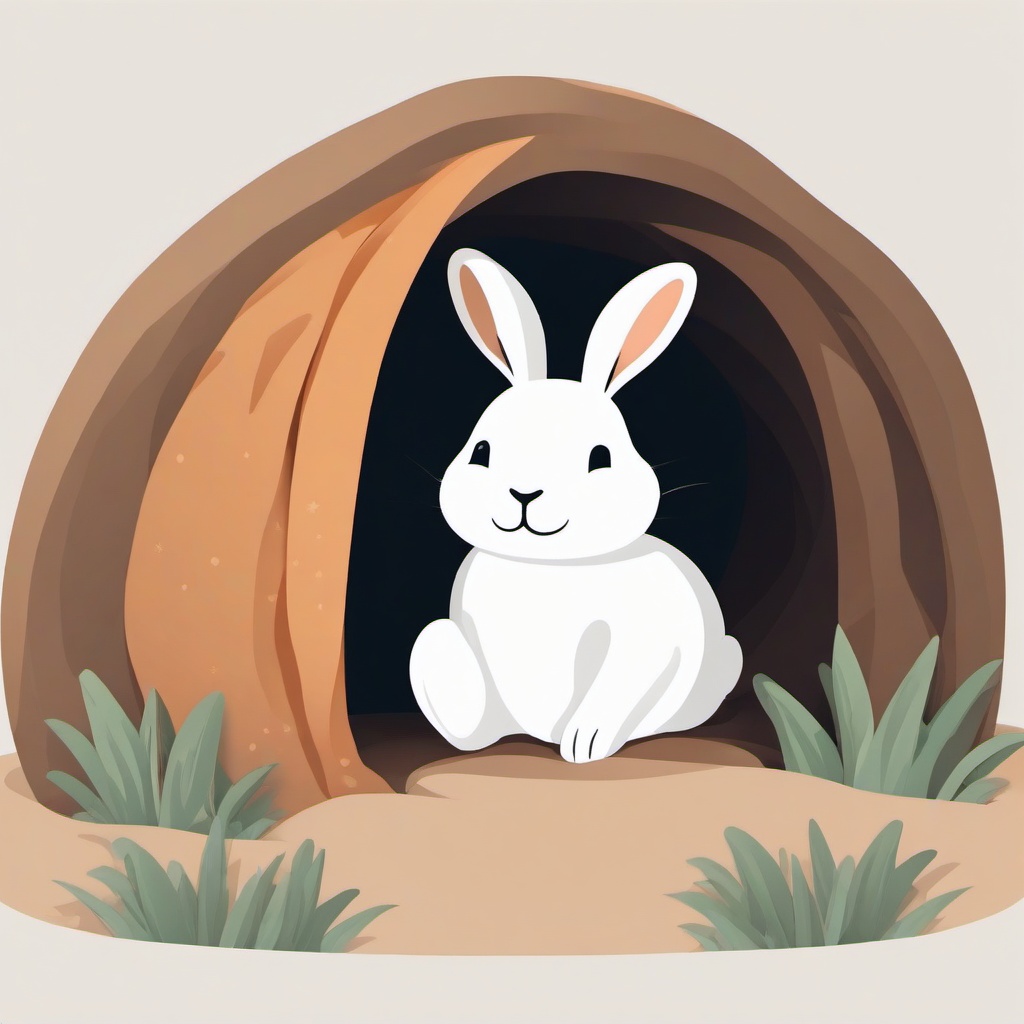 Rabbit clipart - rabbit in a cozy bunny burrow  color,minimalist,vector clipart