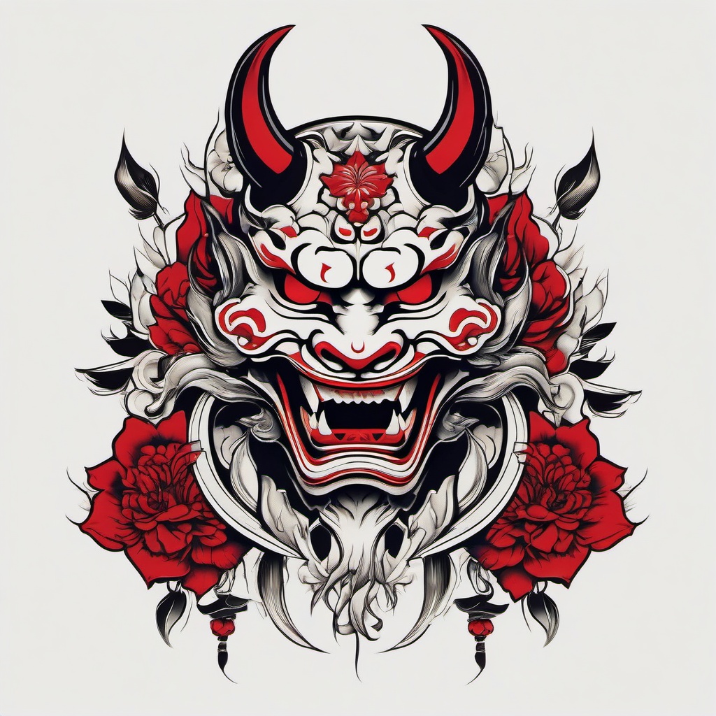 Traditional Hannya - A traditional take on the expressive and iconic Hannya mask in tattoo art.  simple color tattoo,white background,minimal