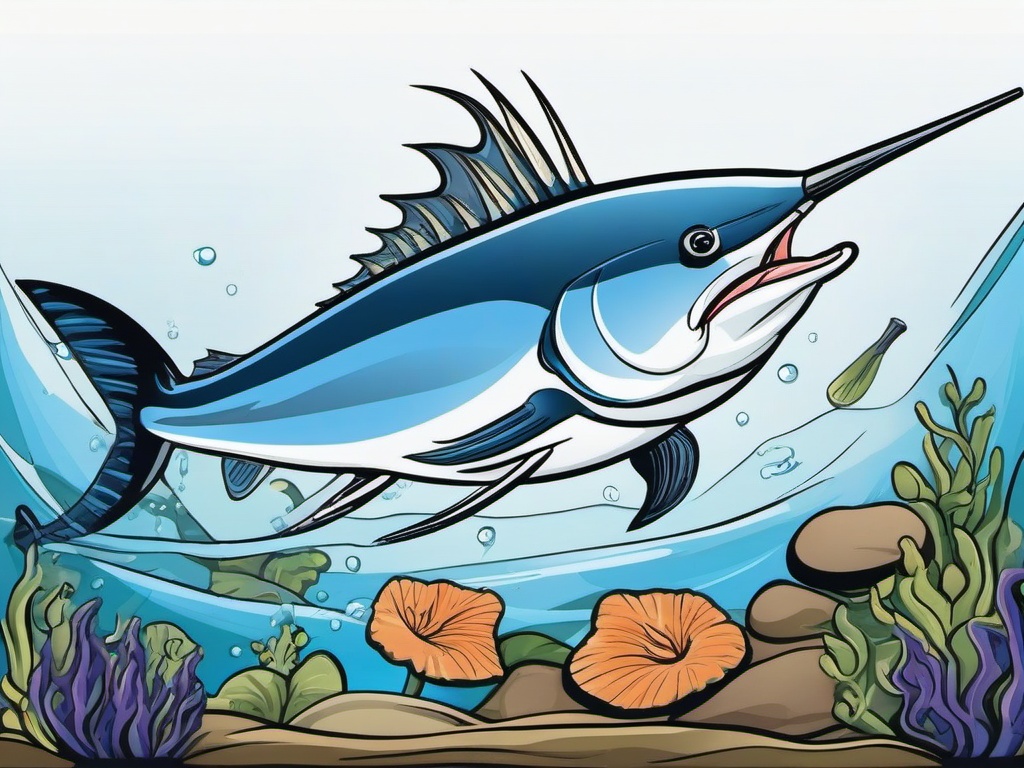 Swordfish Cartoon - Cartoon of swordfish cutting through water  