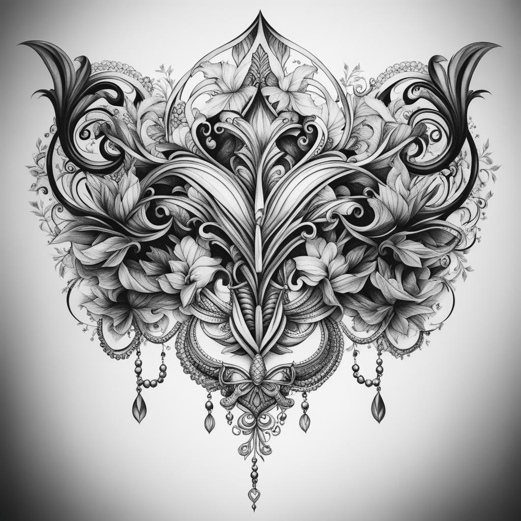 sternum tattoo design black and white 