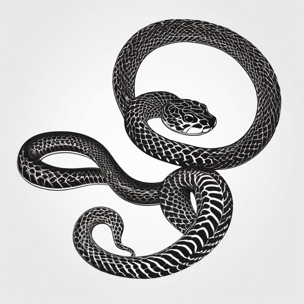 Black White Snake Tattoo - Snake tattoo in black and white color tones.  simple vector tattoo,minimalist,white background