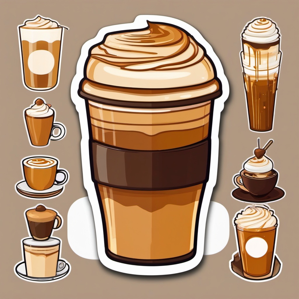 Caramel Macchiato Sticker - Sip on the sweet and layered perfection of a caramel macchiato, , sticker vector art, minimalist design