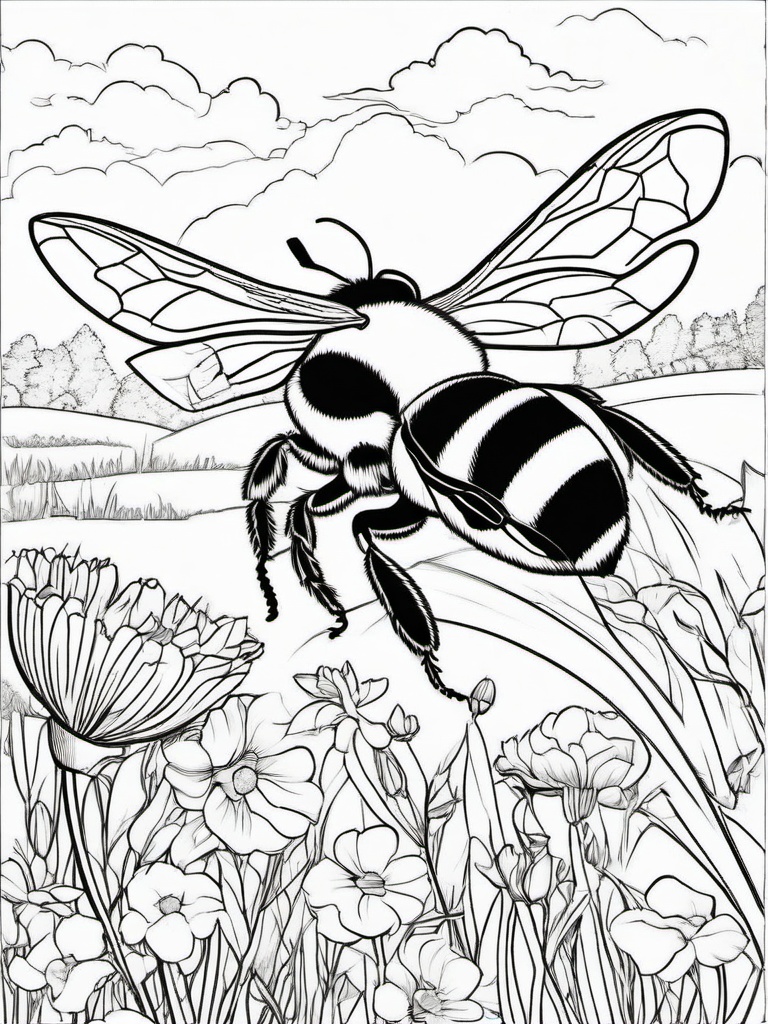 Bumblebee Coloring Pages - Bee flying through a meadow  simple coloring pages