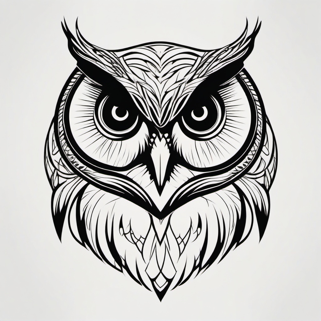 Simple Minimalist Owl Tattoo - Embrace simplicity with a minimalist and stylish owl tattoo.  simple color tattoo,vector style,white background