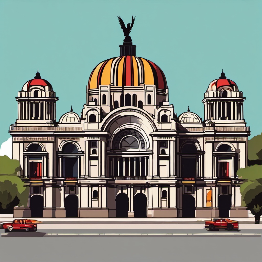 Mexico City clipart - Palacio de Bellas Artes and Zócalo, ,color clipart vector style