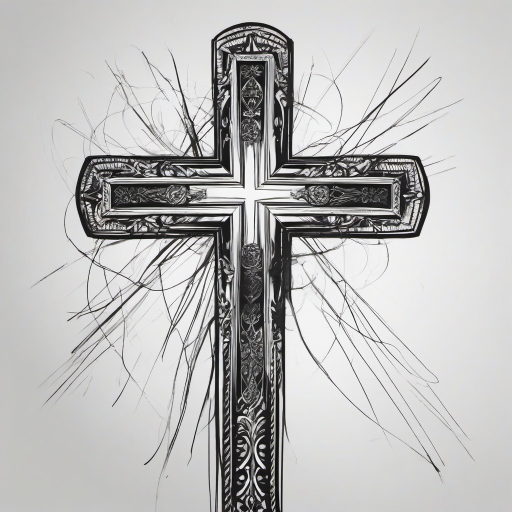 drawing of cross  minimal rough scribbles,doodles,black and white