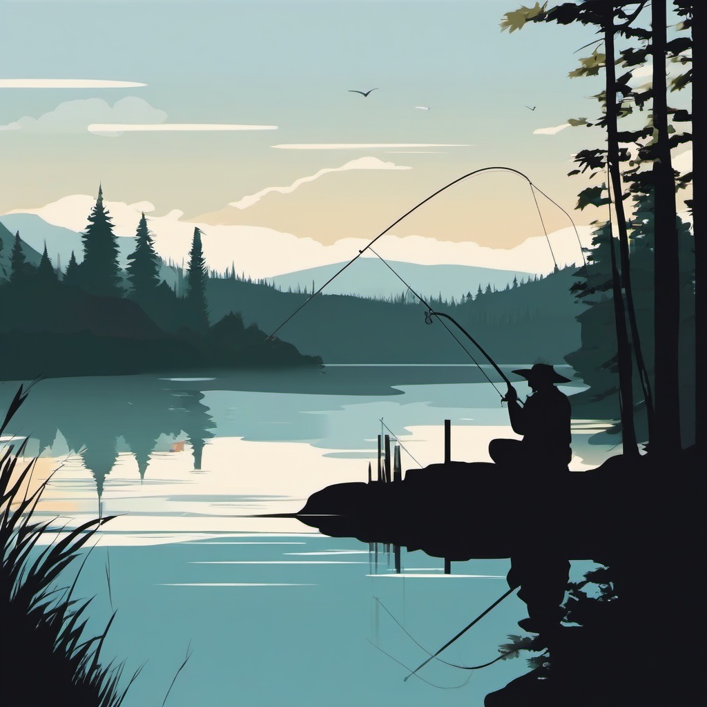 Person clipart - person fishing at a quiet lake  color,minimalist,vector clipart