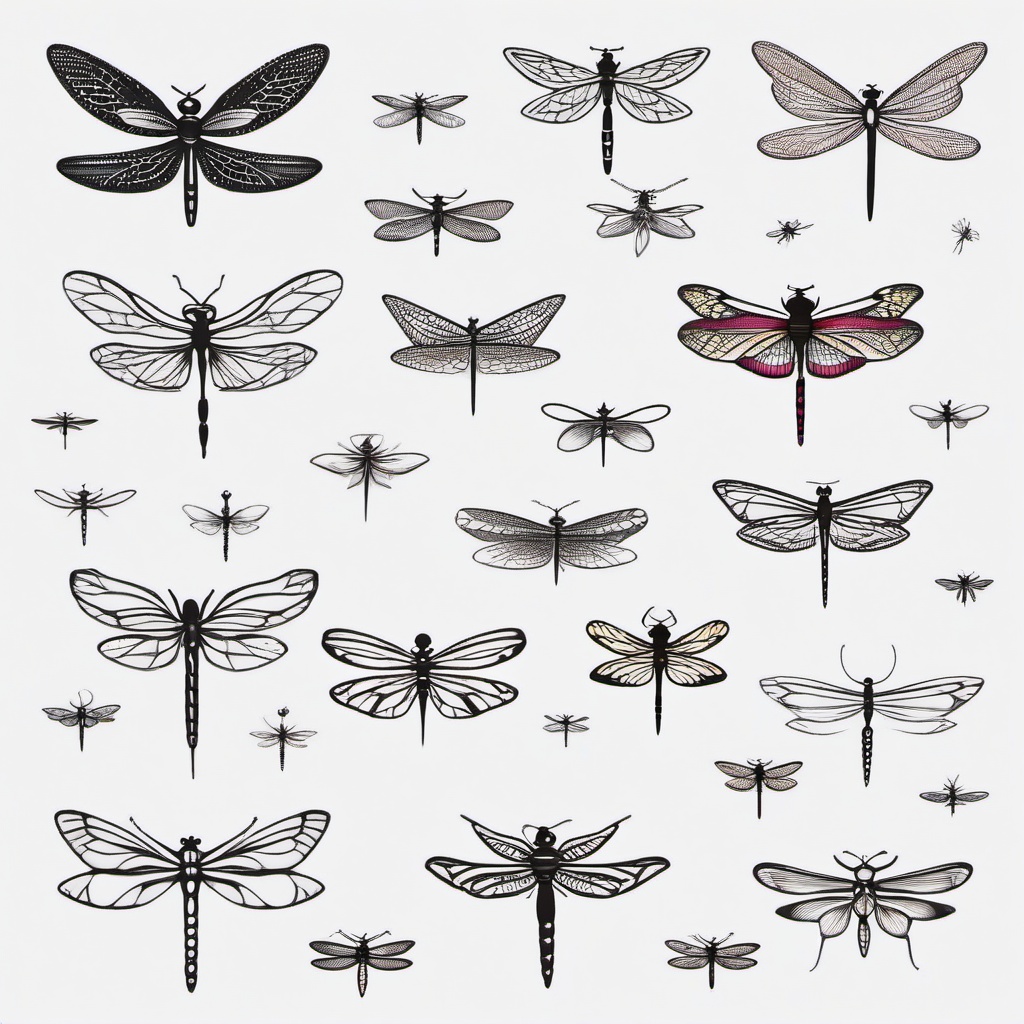 Tiny Dragonfly Tattoo Designs - Small-sized and intricate designs for tiny dragonfly tattoos.  simple color tattoo,minimalist,white background