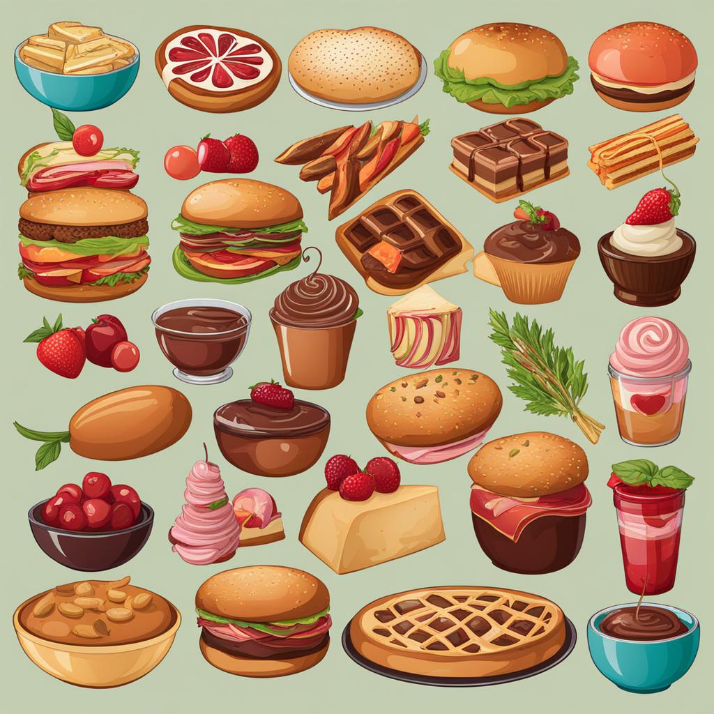 food clipart - an assortment of mouthwatering and delectable food items. 