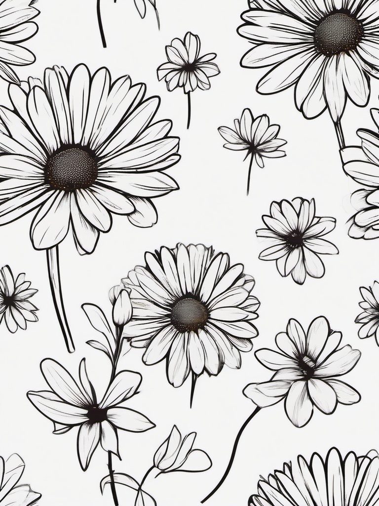 Simple Daisy Tattoo-Preference for understated beauty with a simple daisy tattoo, perfect for those who appreciate timeless elegance.  simple color tattoo,minimal vector art,white background