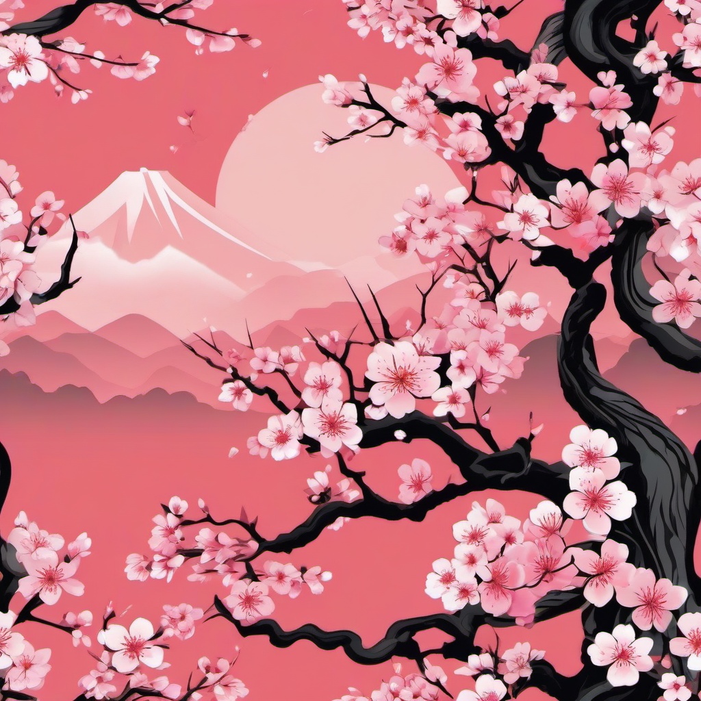 japanese sakura tree tattoo  simple vector color tattoo