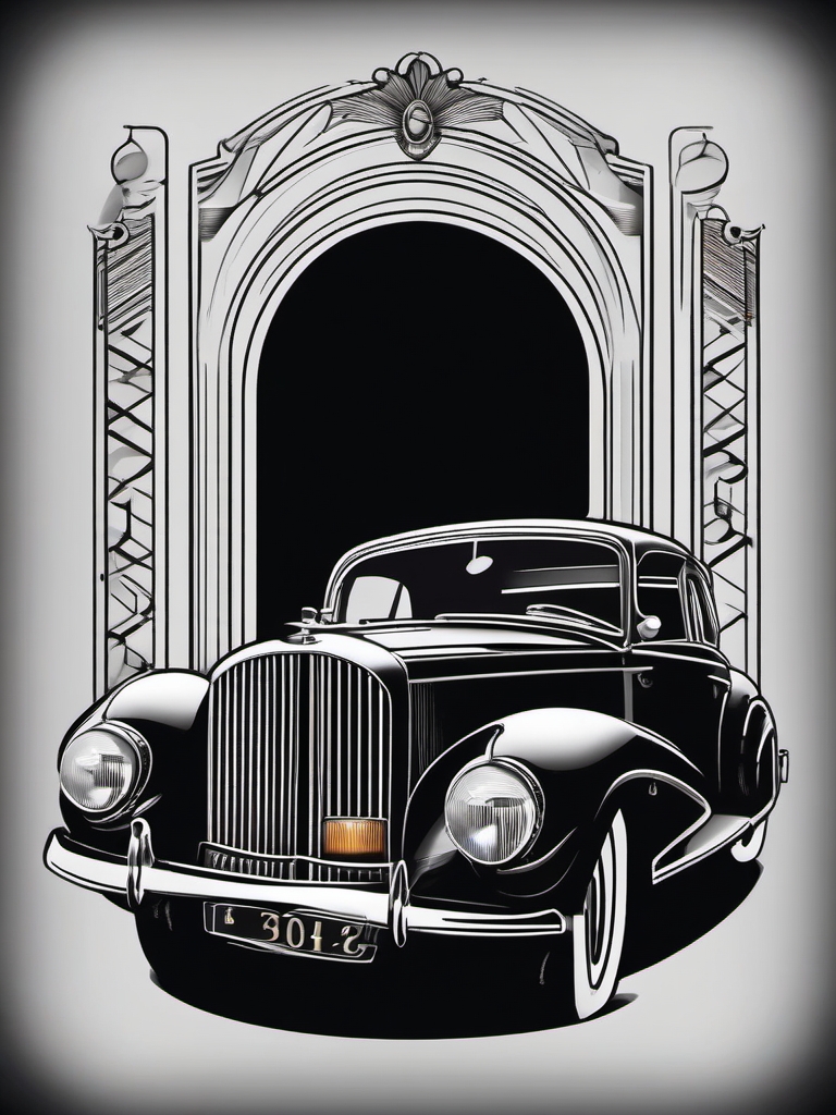 Vintage car tattoo. Nostalgia in ink, classic elegance.  minimalist black white tattoo style