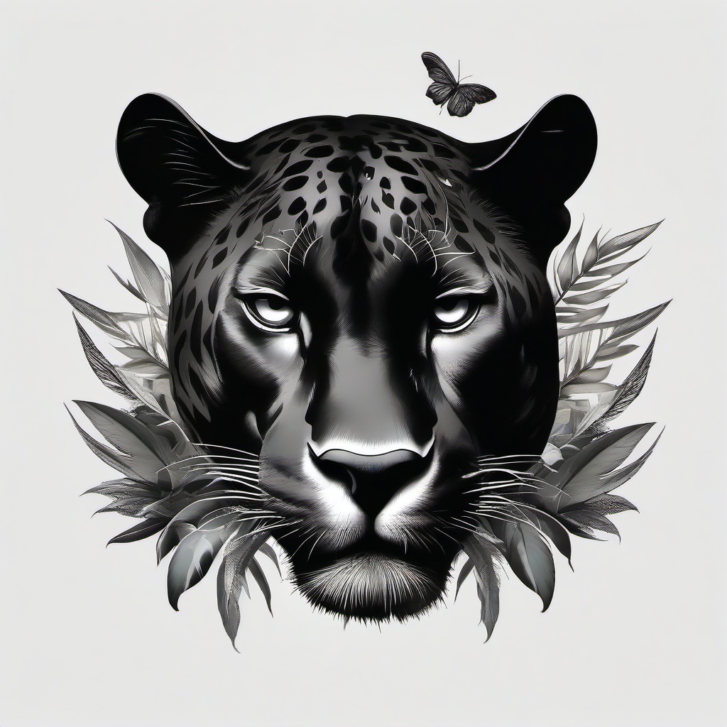 Panther & Jungle Tattoo - Represents power, mystery, and connection to nature  minimal tattoo design,white background