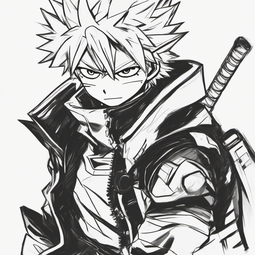 drawing of Bakugo anime  minimal rough sketch scribbles,doodles,black and white