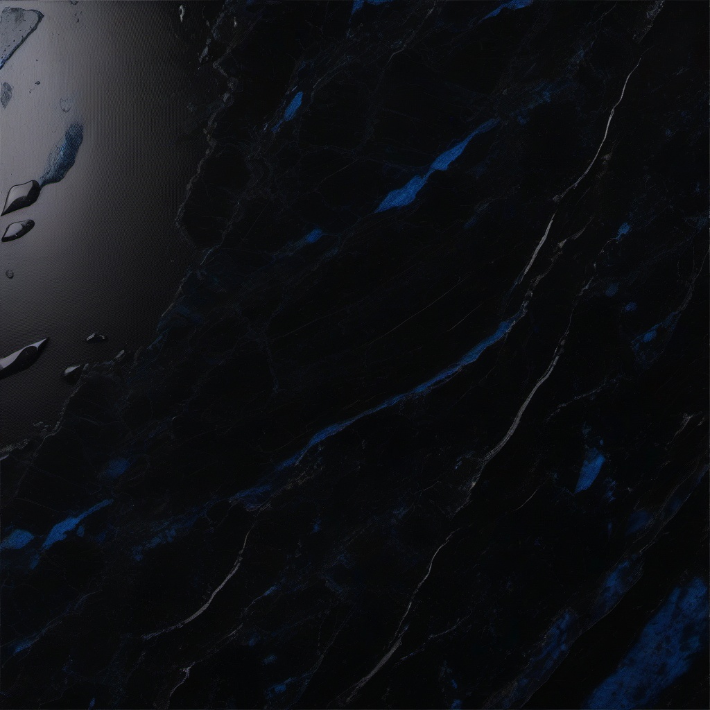 Black granite with a deep blue-black color and a polished shine top view, product photoshoot realistic background, hyper detail, high resolution