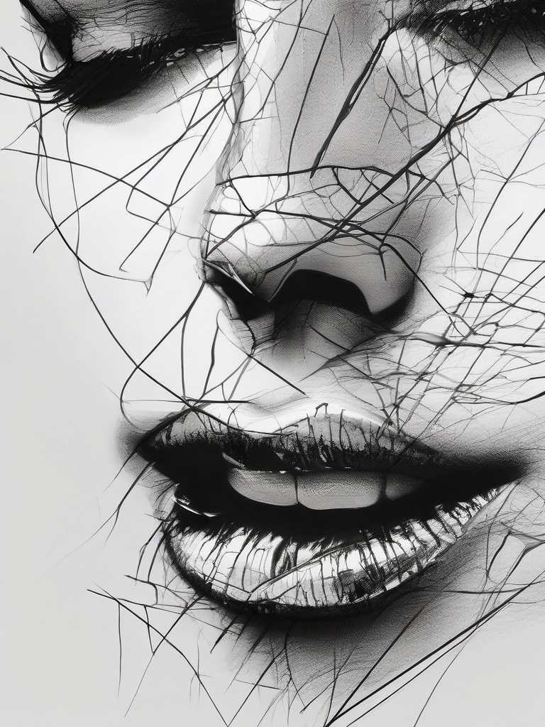 drawing of cracked lips  minimal rough sketch scribbles,doodles,black and white