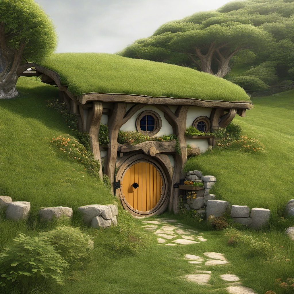 hobbit hole burrowed into a lush hillside - minecraft house design ideas minecraft block style draw in cubism style