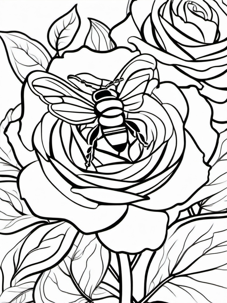 Rose Coloring Pages - Rose with a bee  simple coloring pages