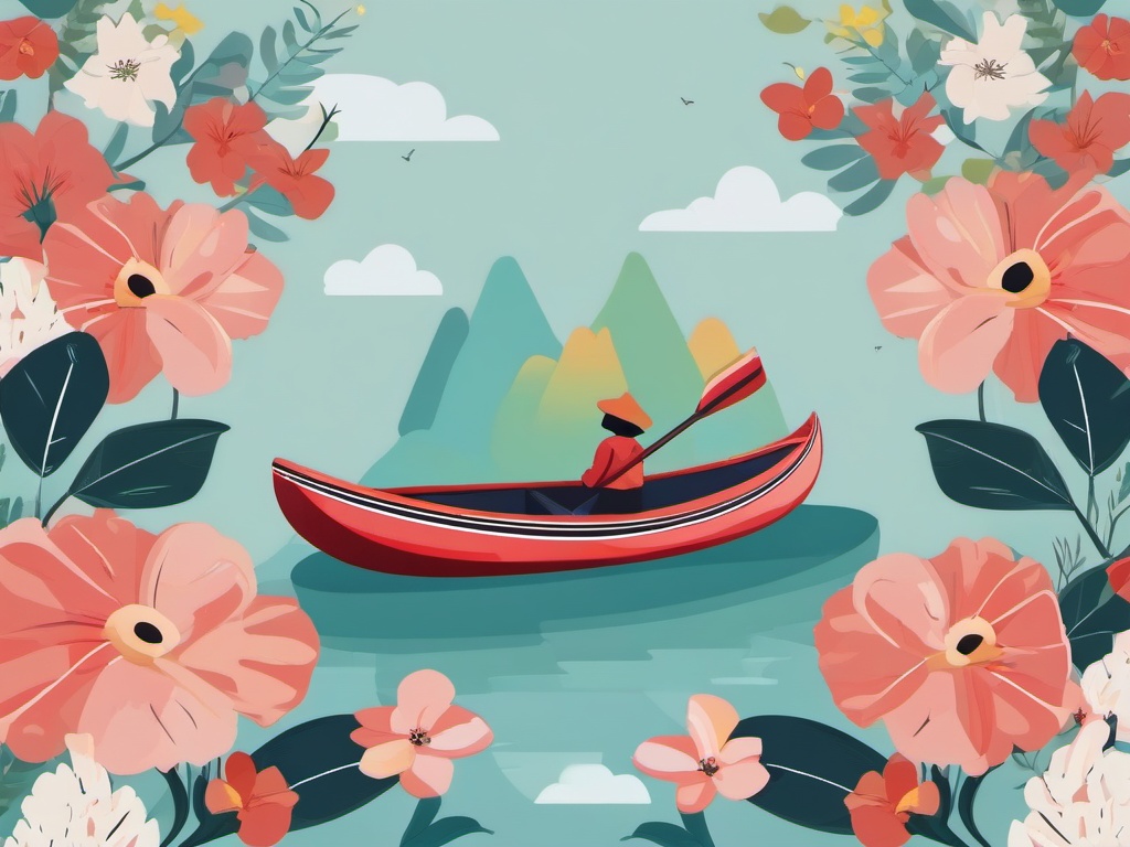 Floral Canoe Adventure clipart - An adventure in a flower-covered canoe., ,vector color clipart,minimal