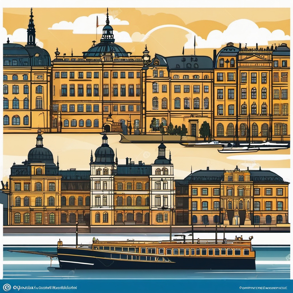 Stockholm clipart - Stockholm Palace and city islands,  color clipart, vector art