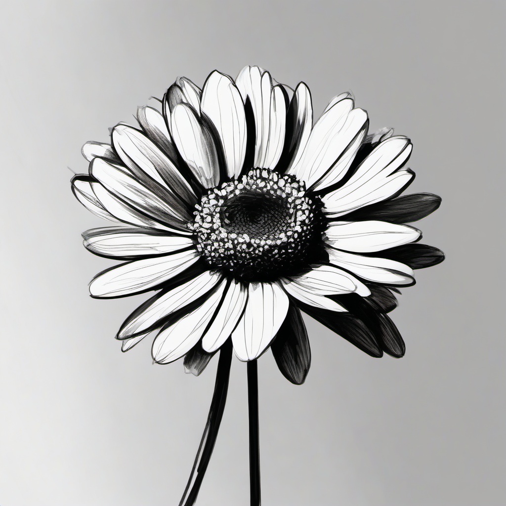 drawing of a single daisy in the sunlight  minimal rough sketch scribbles,doodles,black and white