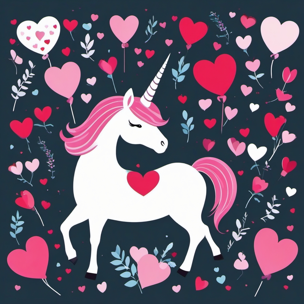 Valentine Unicorn Clipart - Celebrate love and romance with charming unicorn clipart perfect for Valentine's Day.  vector art, clipart, minimal