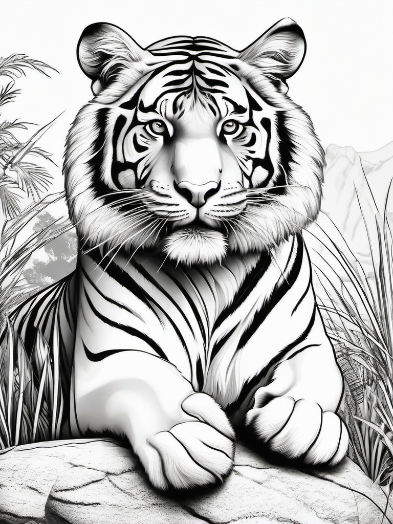 Tiger Coloring Pages - Tiger roaring proudly on a rock  simple coloring pages