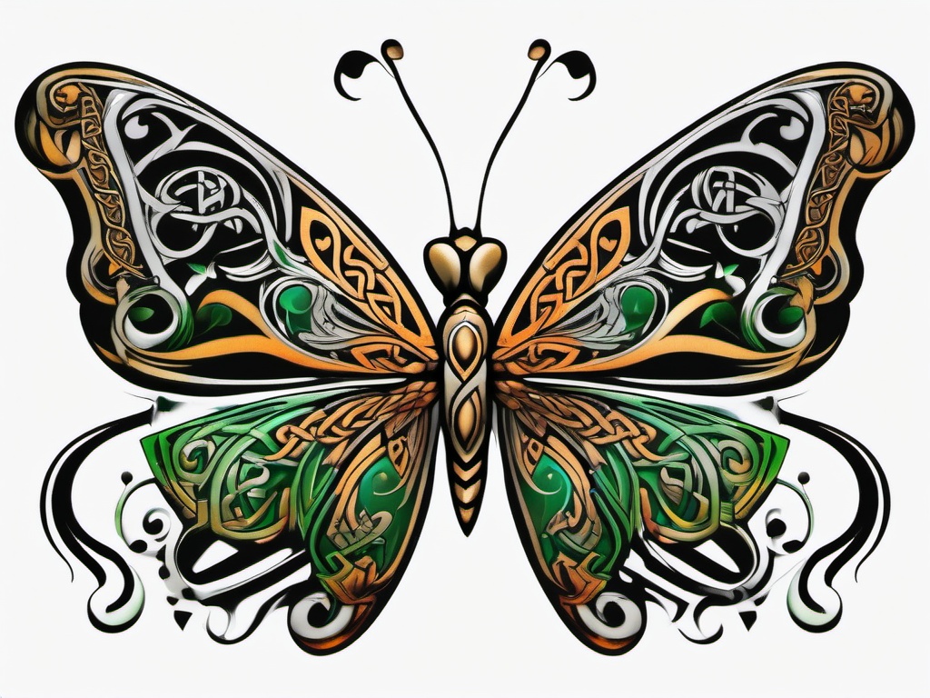 irish celtic butterfly tattoo  simple color tattoo,minimal,white background