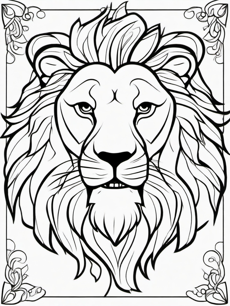 Lion Coloring Pages - Cartoon lion with a happy expression  simple coloring pages